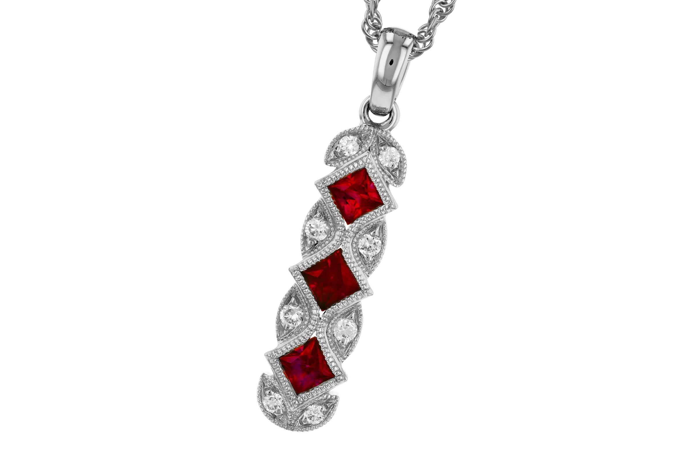 C330-74498: NECKLACE .55 TW RUBY .64 TGW