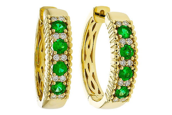 K329-90907: EARRINGS .33 TW EMERALD .45 TGW